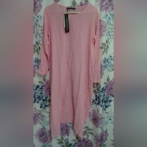 Elegant Blush Pink Midi Dress with Asymmetrical Hem